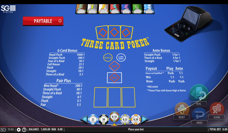 Three Card Poker table