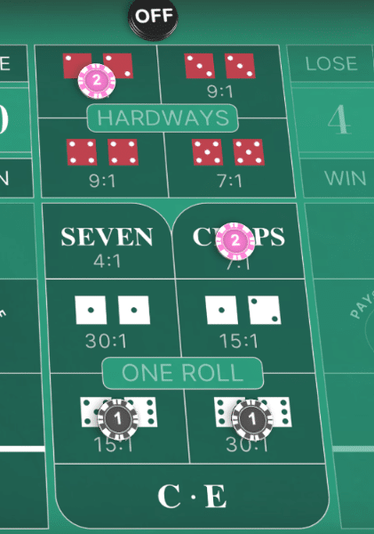 Hard ways and single roll craps