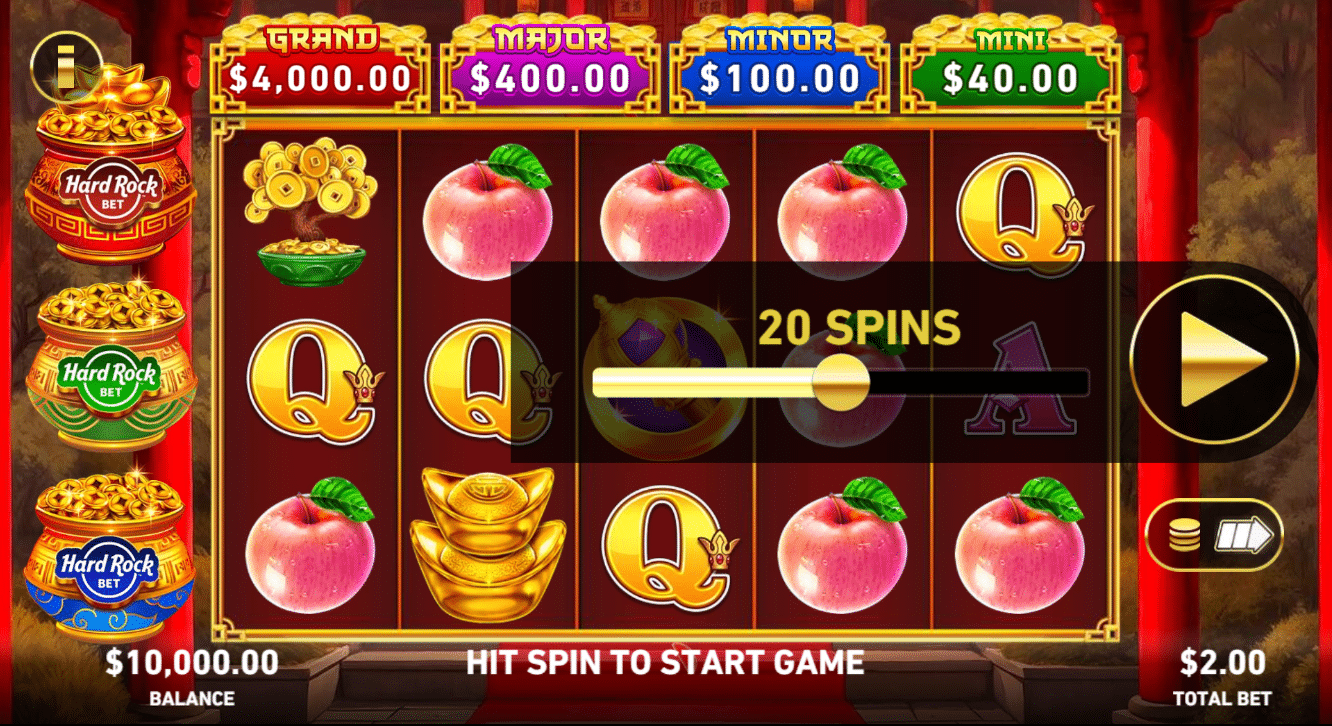 Hold for 20 spins on Autoplay on Hard Rock Triple Prosperity